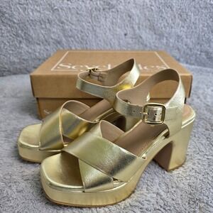 Seychelles‎ Gold Leather Platform Block Heel Sandals Size 9.5 Women's NEW